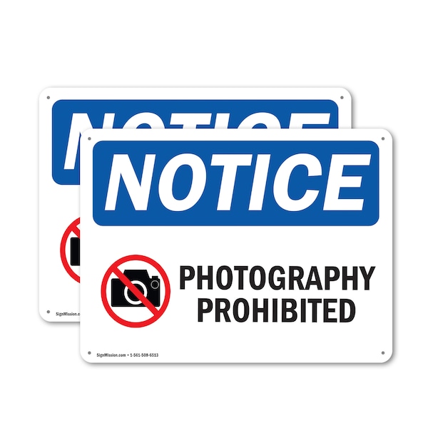 Signmission Photography Prohibited, 10 in W x Rectangle, Plastic OS-2PACK-NS-P-710-L-17272 - main